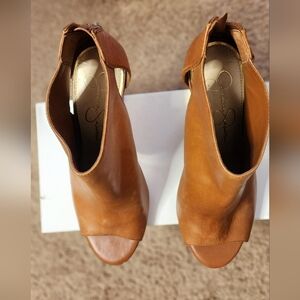 Jessica Simpson Brown Leather Peep-Toe Mules